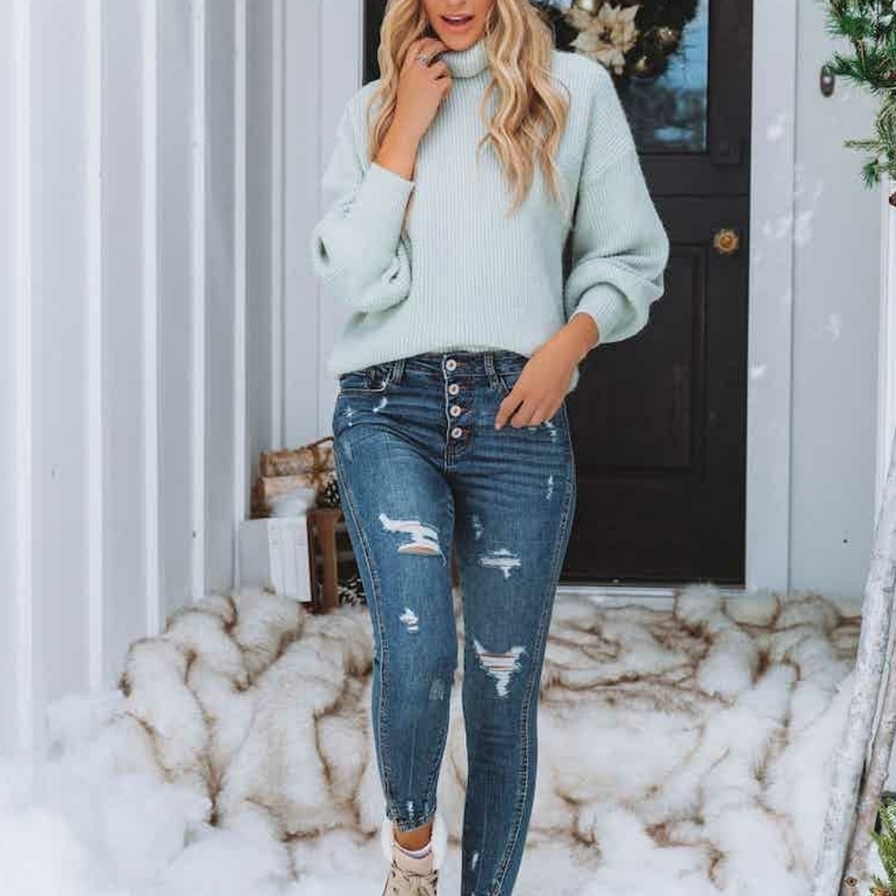 Vici Ready Set Snow Turtleneck Knit Sweater Sage NEW - Picture 4 of 5